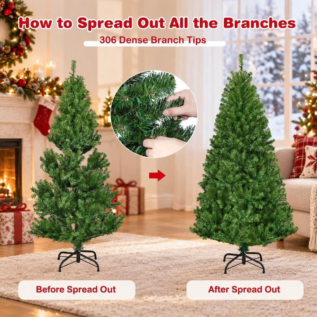 Airfind Artificial Premium Hinged Christmas Tree-4 ft, PVC Frame, 0.9in x 1.6in x 2in Footprint, Green Adapter: UL-certified