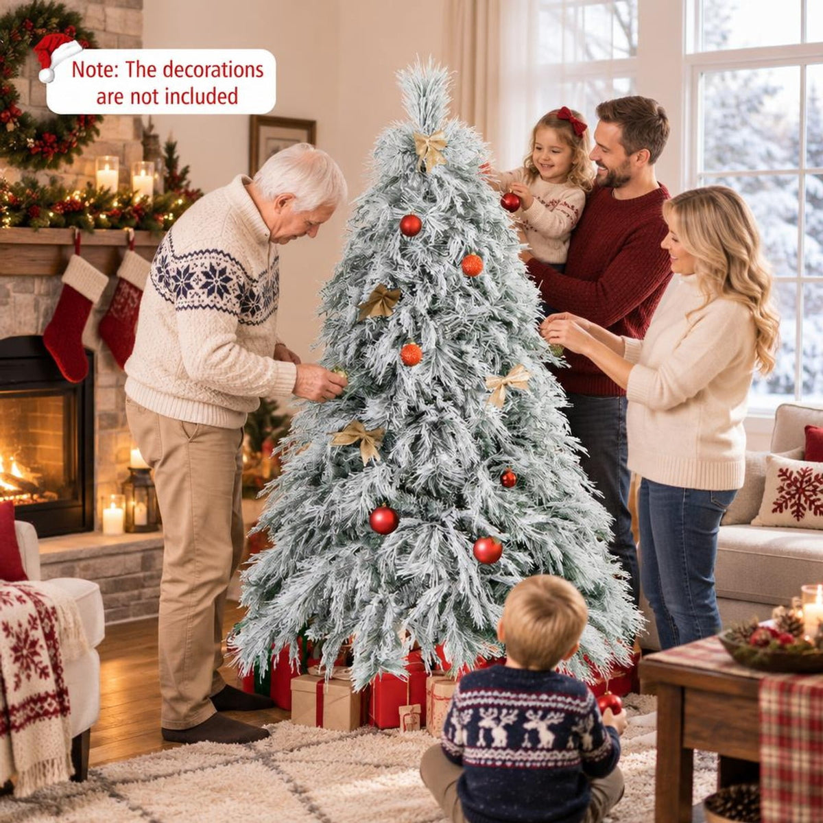 Airfind 6 Feet Pre-Lit Snow Flocked Christmas Tree with Warm White LED Lights-6 ft, White, Diameter of Stand 20/18/16 Inch