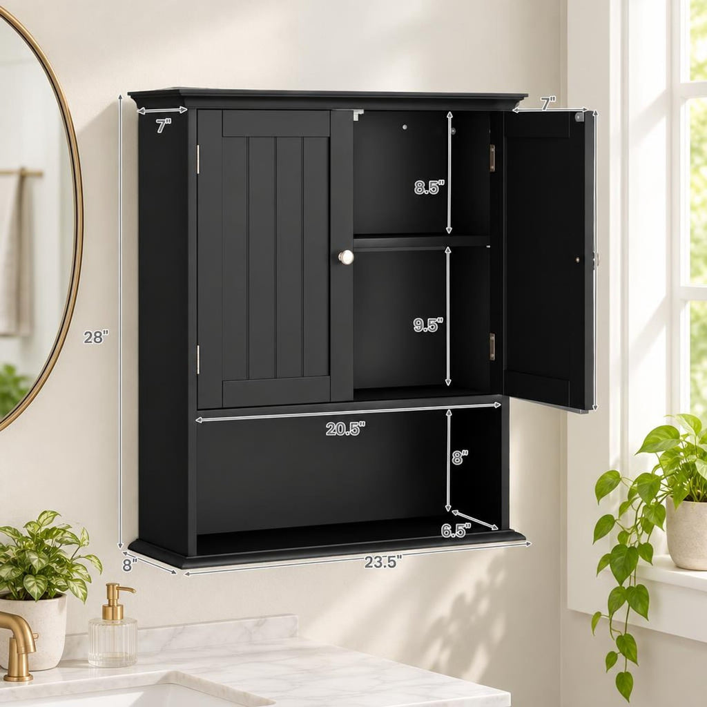 Airfind Wall Mount Bathroom Cabinet Storage Organizer with Doors and Shelves, MDF Metal for Convenient Everyday Use, Black