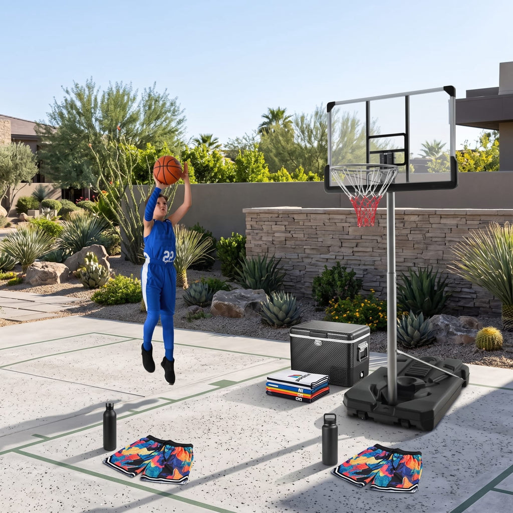 Airfind Portable Basketball Hoop with 5.4 to 6.6 Foot Adjustable Height 50 Inch Shatterproof Backboard and Fillable Base for Backyard Poolside, Black