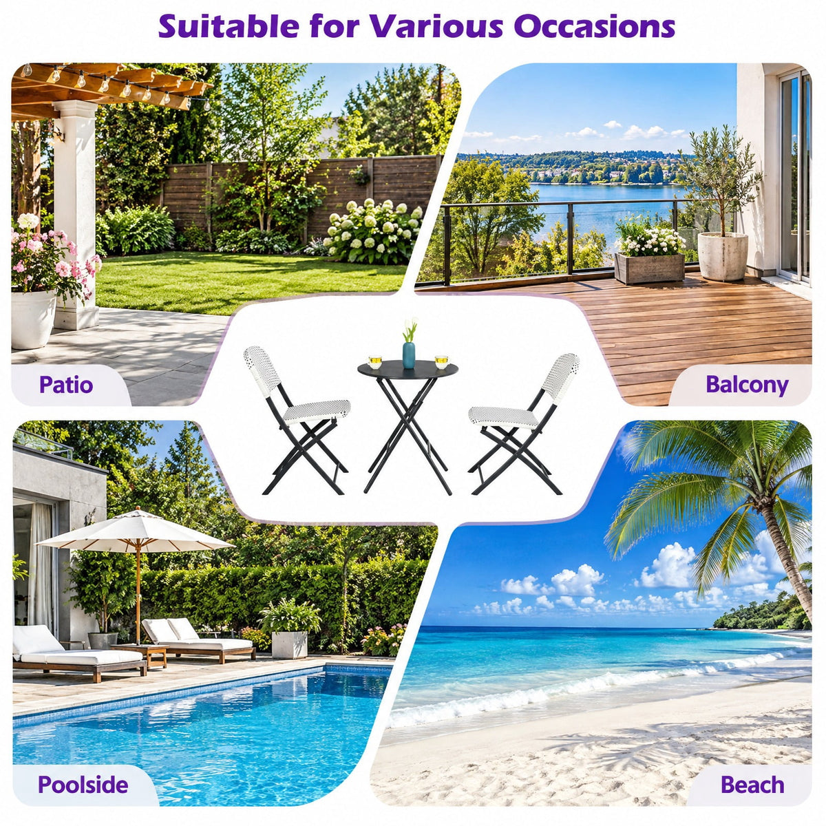 Airfind 3 Pieces Patio Rattan Bistro Set with Round Dining Table and 2 Chairs, 110lbs Weight capacity of each chair: 330lbs Capacity