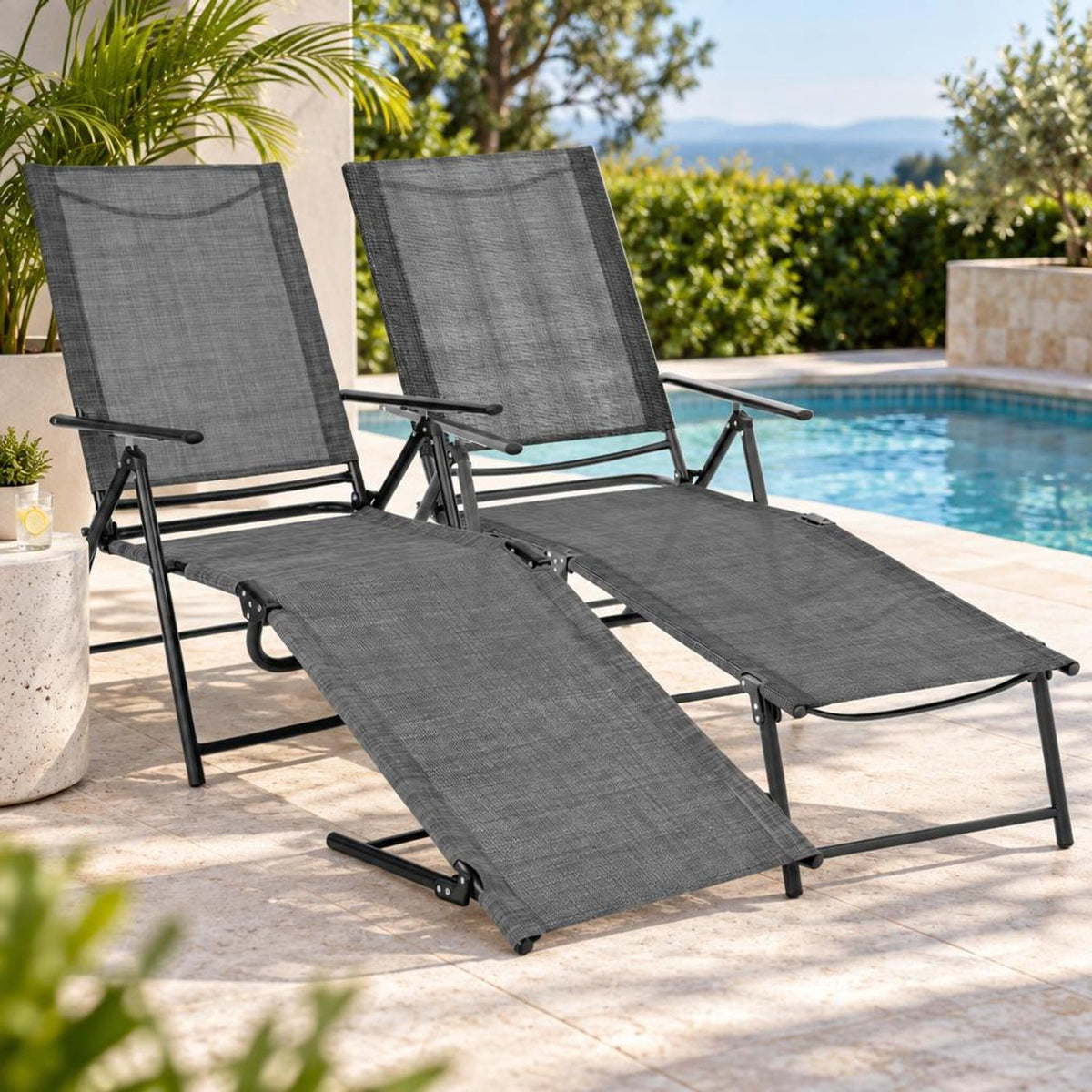 Airfind 2 Piece Patio Folding Chaise Lounge Chairs Recliner with 6-Level Backrest, 61-74.5 x 25 x 25.5-40Folding Footprint, Gray