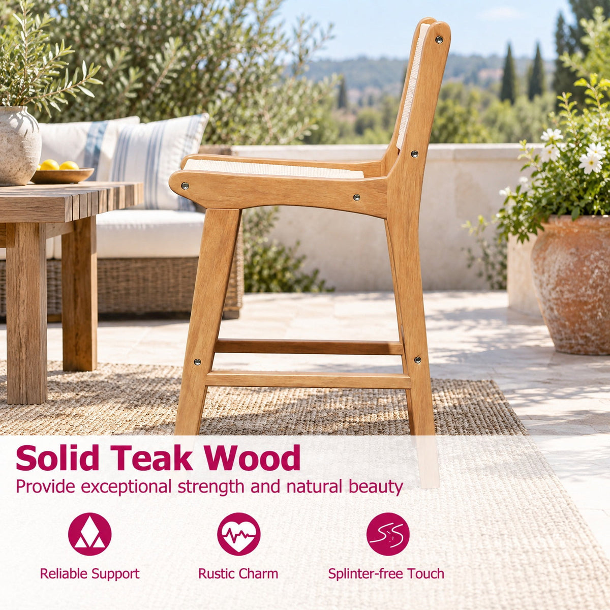 Airfind Set of 1 Outdoor Counter Height Bar Stool Woven Paper Rope Patio Barstool with Teak Wood Frame, 400 lbs Is Assembly Required: Yes Capacity