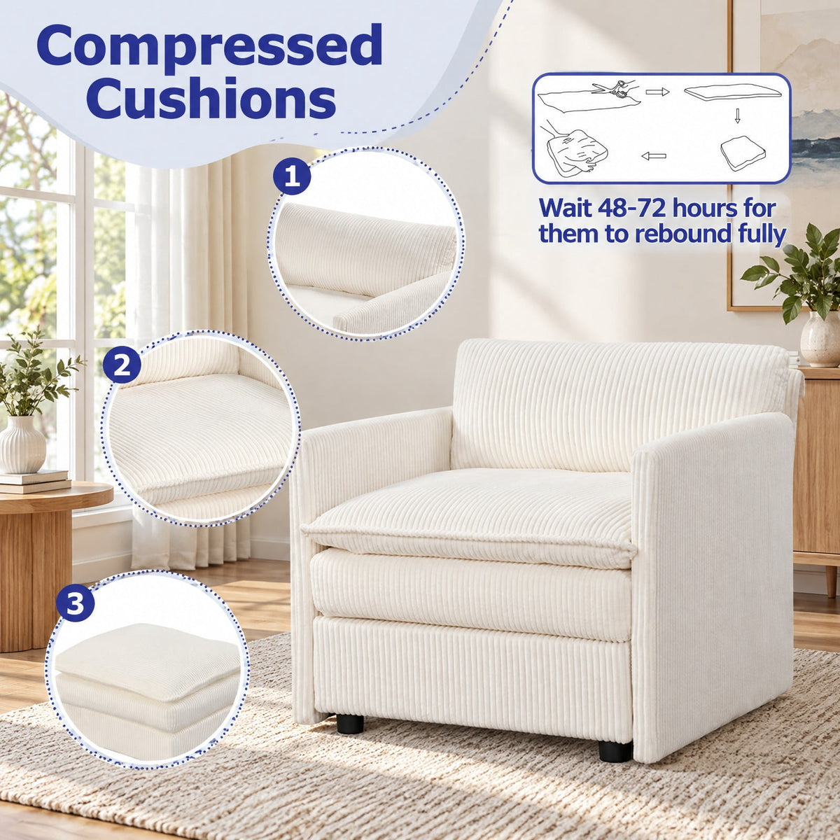 Airfind Oversized Accent Chair with Ottoman with Soft Corduroy Cushions, 400 Lbs Capacity, Corduroy with Corduroy Sponge Ply Wood Plastic, Unspecified