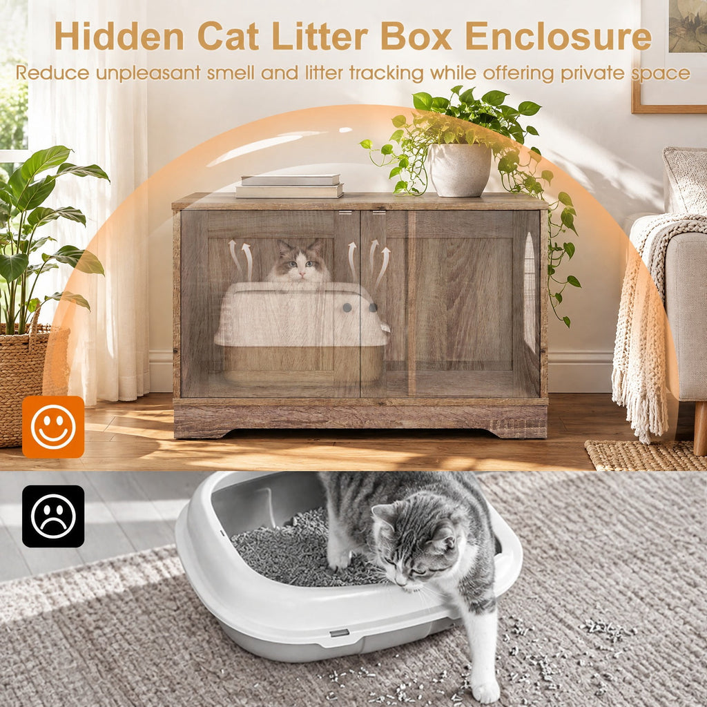 Airfind Cat Litter Box Enclosure Furniture Indoor Wooden Cat House End Side Table Nightstand, Engineered Board MDF Frame, Gray