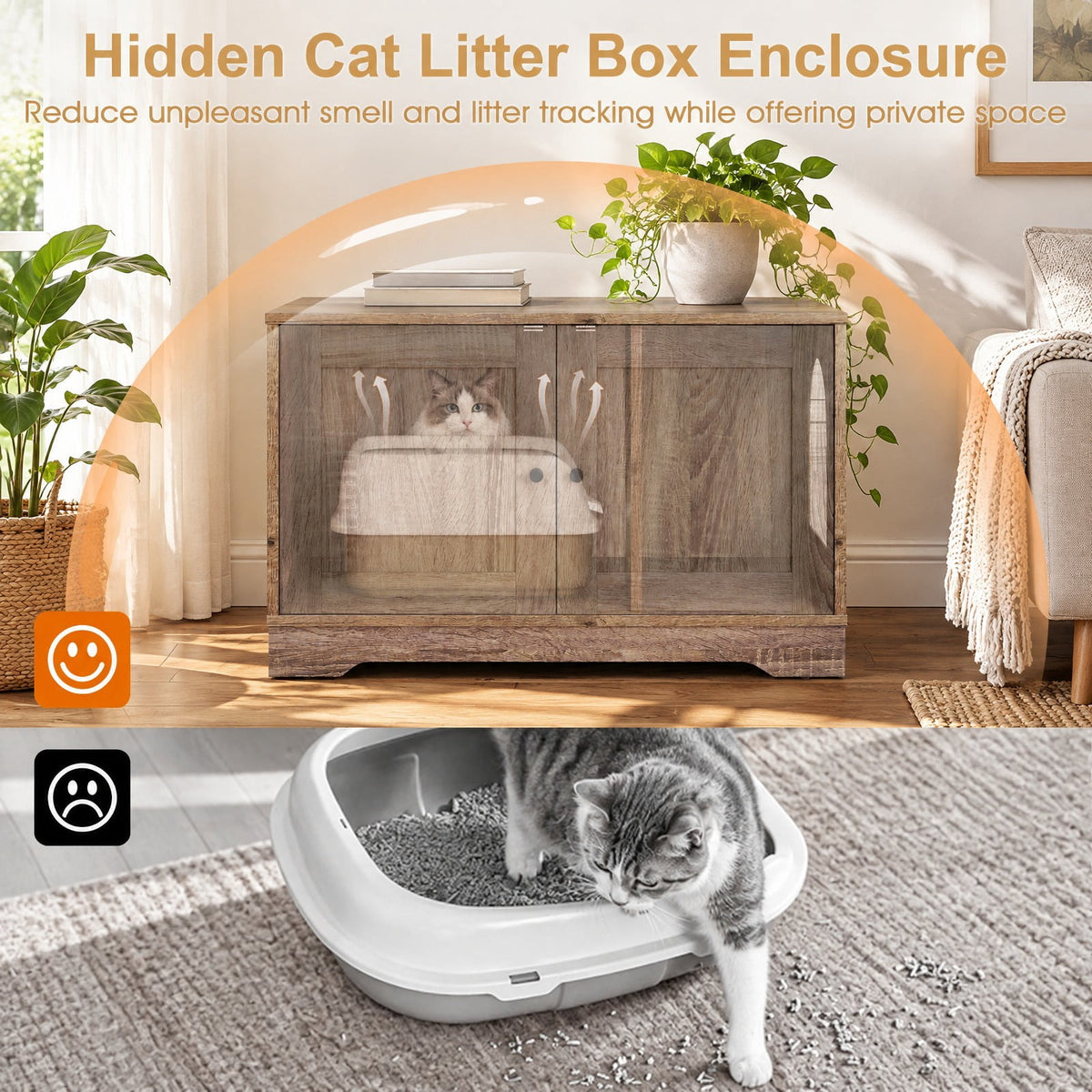 Airfind Cat Litter Box Enclosure Furniture Indoor Wooden Cat House End Side Table Nightstand, Engineered Board MDF Frame, Gray