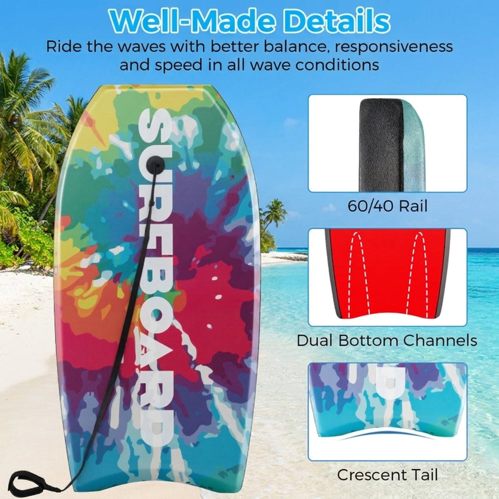 Airfind 33 Boogie Board with Wave Camo Graphic Deck ¡ª EPS Core, XPE Top, HDPE Slick Bottom, Crescent Tail, Coiled Wrist Leash