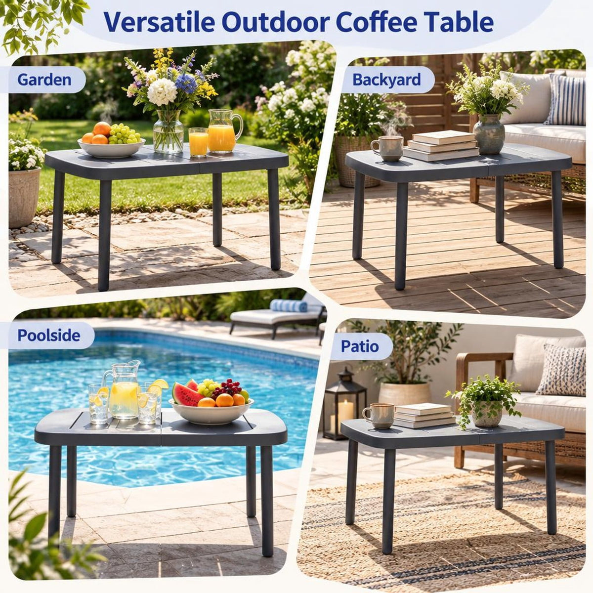 Airfind Rectangular Patio Storage Side Table with Aluminum Alloy Rods for Poolside, 110 lbs Capacity, ABS PP Aluminum Alloy Frame, Gray