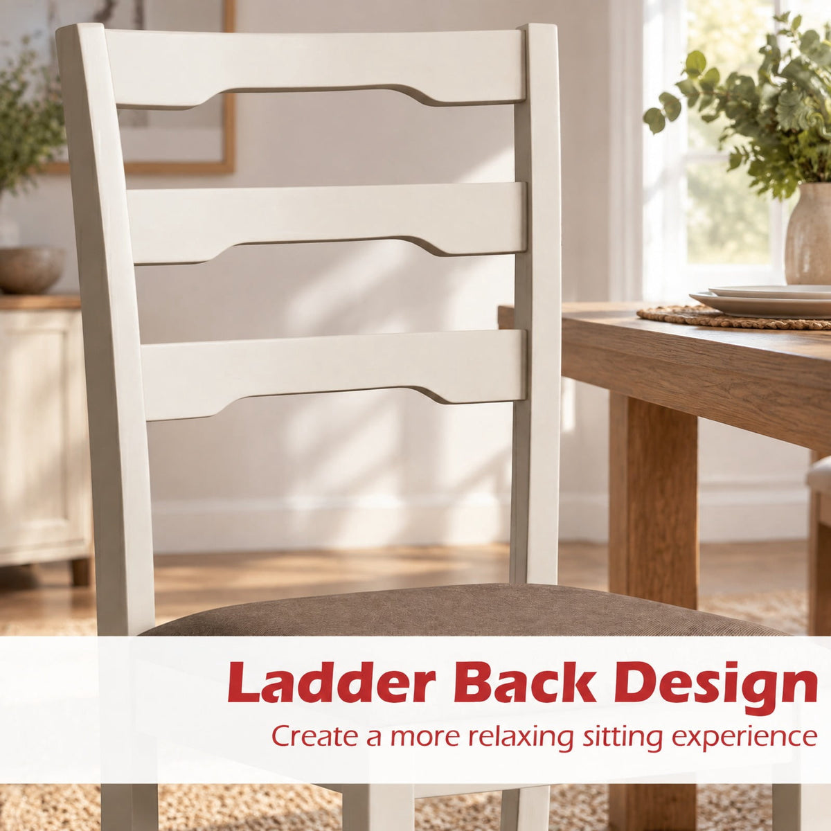 Airfind Set of 4 Linen Style Upholstered Dining Chairs with Wood Frames, 330 lbs Capacity, Rubber Wood Polyester Sponge Engineered Wood Frame, White
