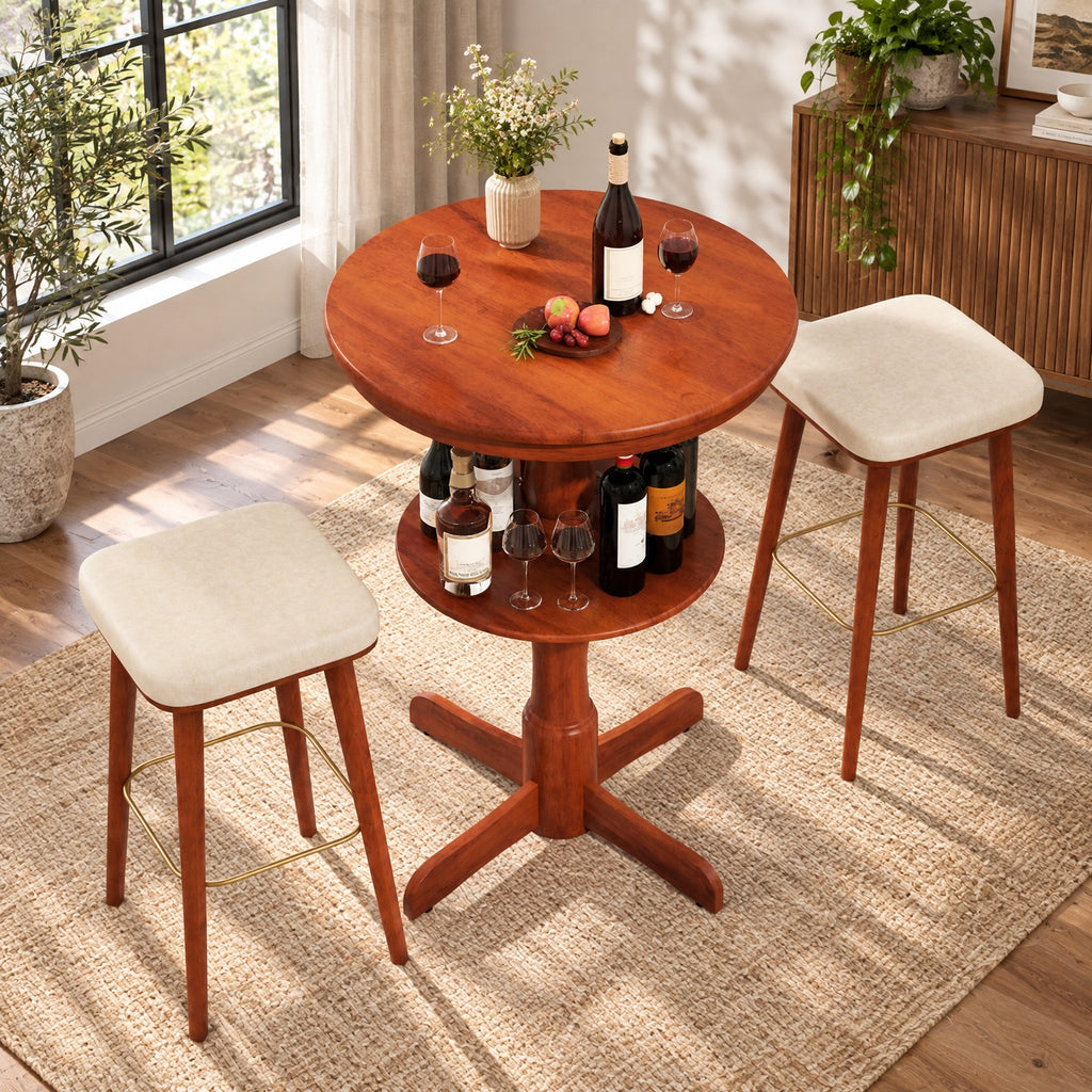 Airfind 2-Tier Round High Top Bar Table with Storage Shelf and Pedestal Base, 88 lbs Capacity, Rubber Wood MDF Frame, 29.5 Inch x 42 Inch Footprint