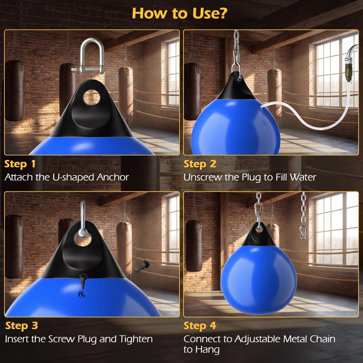Airfind 21 Inch Water Aqua Punching Bag with Adjustable Metal Chain and Water Hose for Home Gym Boxing and Reaction Training, Blue