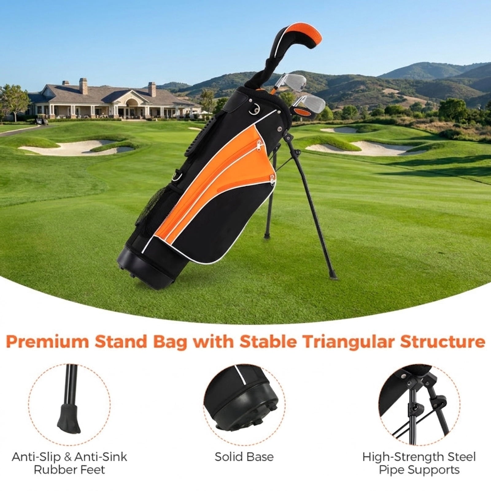 Airfind 5-Piece Junior Golf Club Set for Kids Age 11 to 13 with Stand Bag and Headcover, Orange
