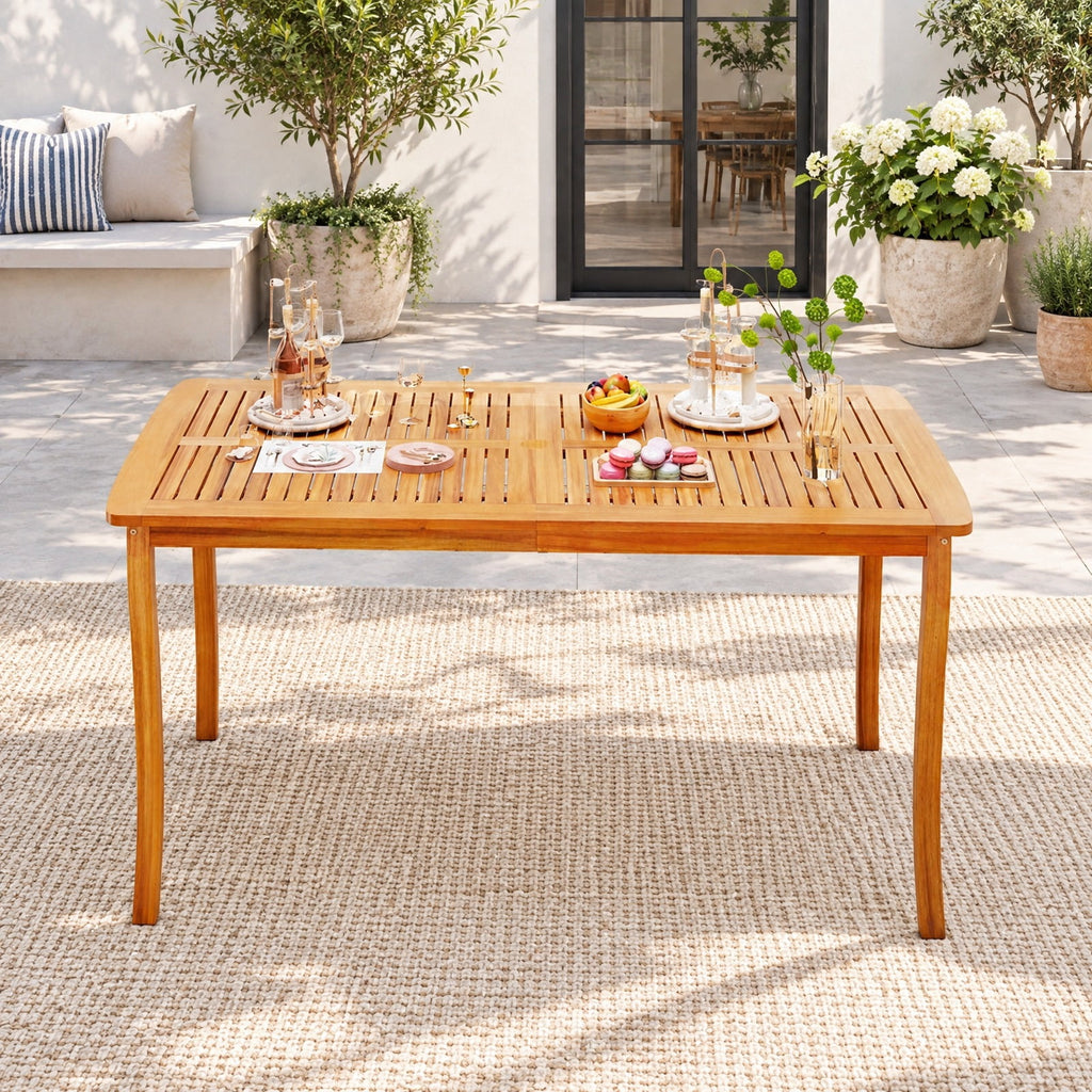 Airfind 63 inch Outdoor Dining Table with Umbrella Hole Farmhouse Bistro Dinette Furniture, 165 lbs Capacity, Acacia Wood Frame, Natural