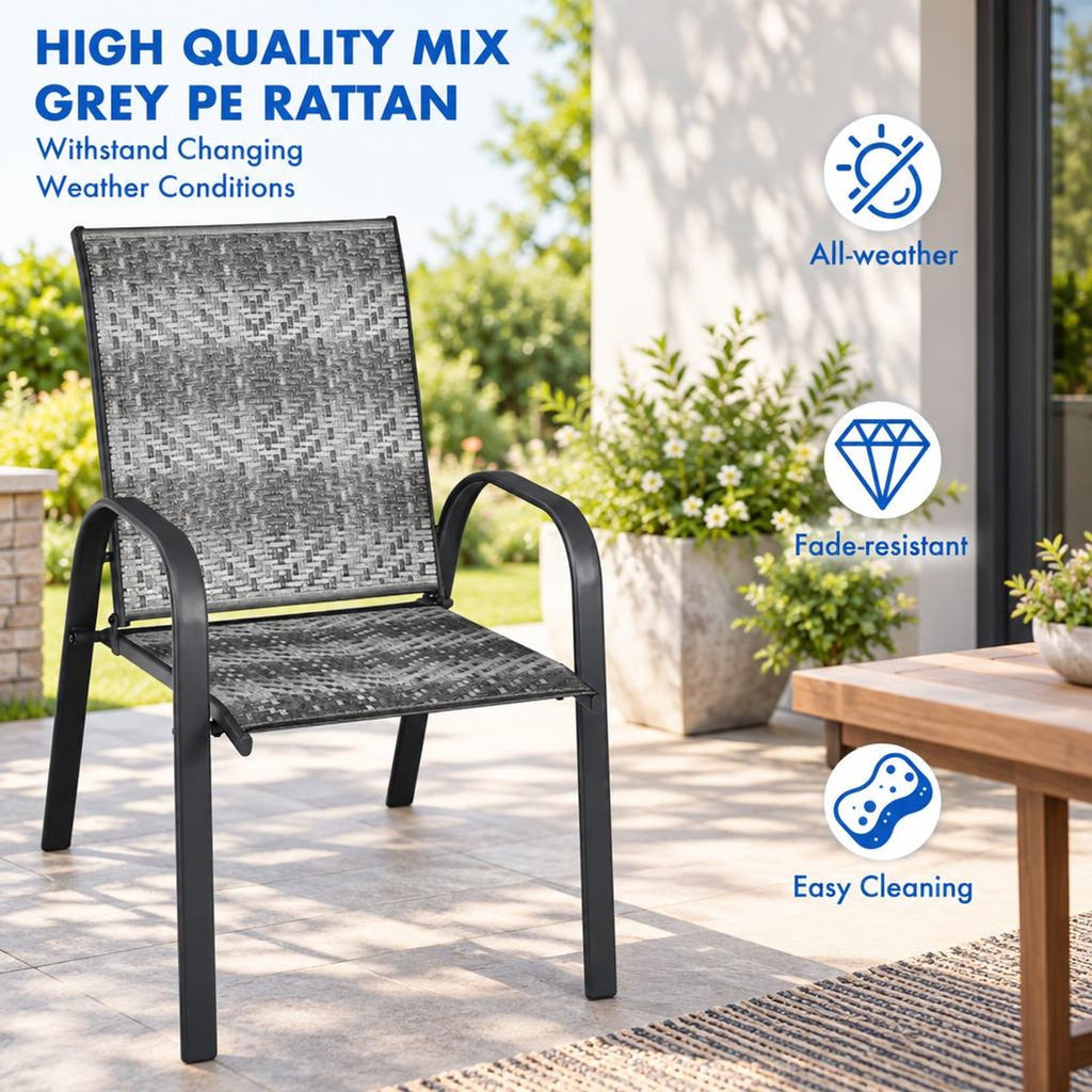Airfind Set of 6 Outdoor PE Wicker Stackable Chairs with Sturdy Steel Frame, PE rattan steel Frame, Gray