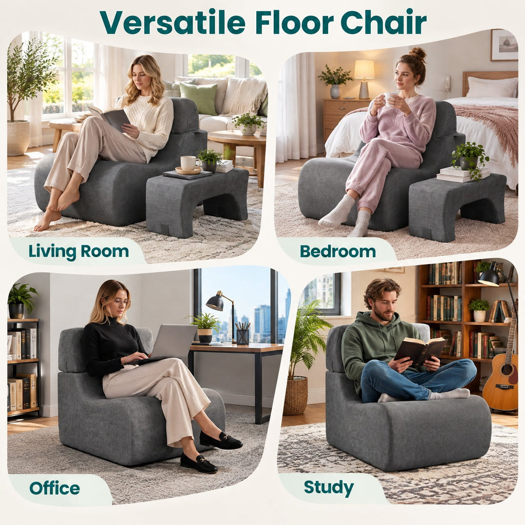 Airfind Floor Chair, Lazy Sofa with Detachable Headrest, 350 lbs Capacity, Ice Velvet Sponge Frame with Functional Design, Gray