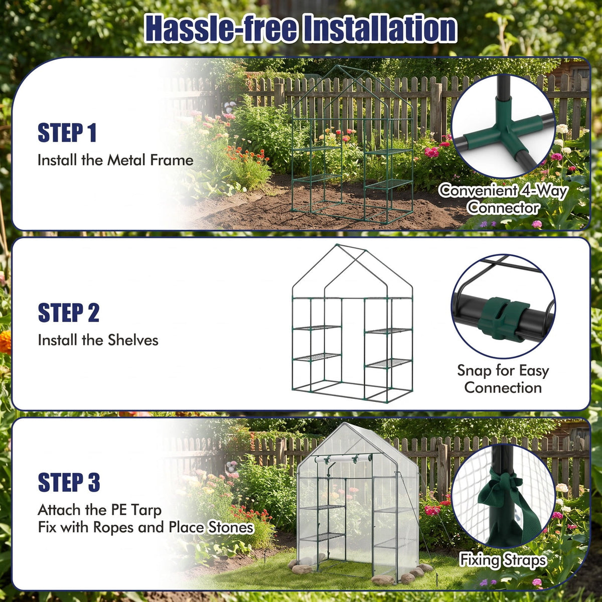 Airfind Portable Walk-in Greenhouse with 3 Tiers and 6 Shelves, PE Frame, 56 x 28 x 76 Footprint, White