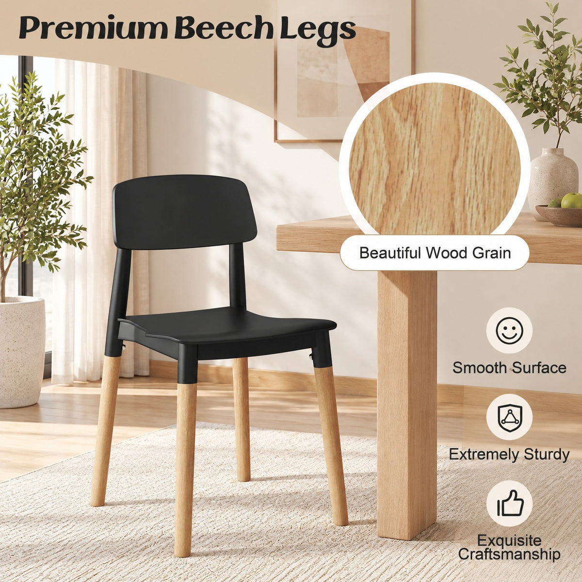 Airfind Modern Dining Side Chairs Set of 4 with Ergonomic Backrest for Dining Room, 330 lbs Capacity, PP Beech Frame, 19.5 x 17 x 30 Footprint