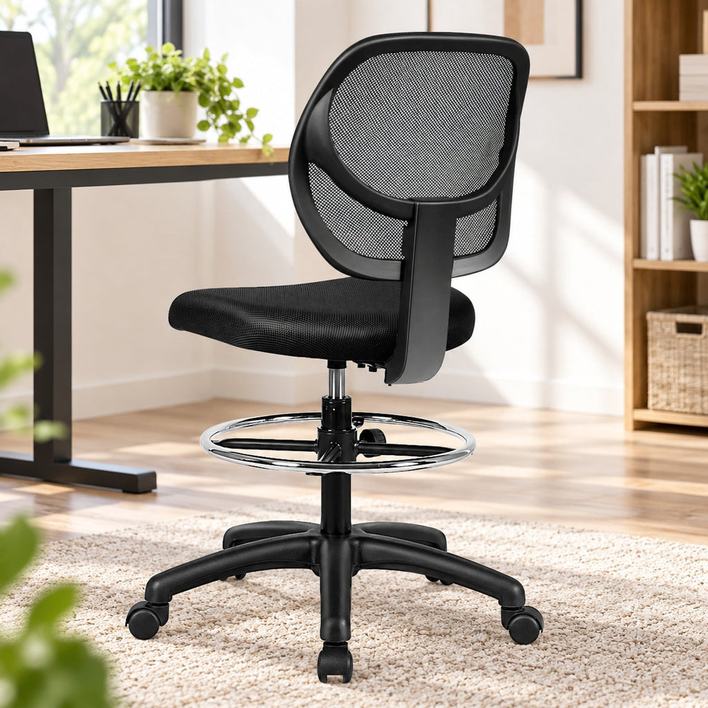 Airfind Adjustable Height Mid Back, Mesh Drafting Office Chair, 330 lbs Capacity, Mesh sponge plasticOverall Frame, BlackMain, Natural