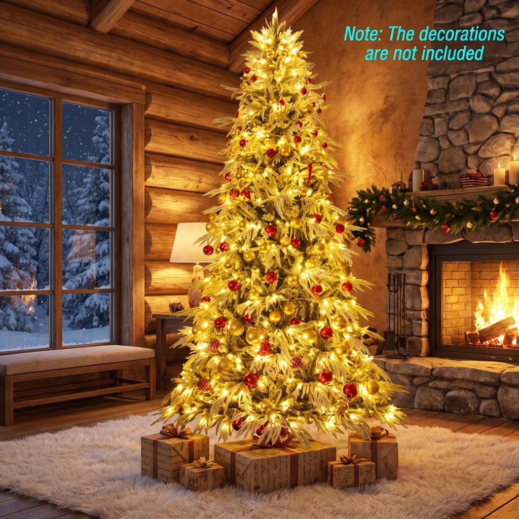 Airfind 8 Feet Snow-flocked Artificial Christmas Tree Pre, PE PVC Metal Tree Height 8/7/6 ft Tree Width 5/4.5/3.5 ft Frame, White