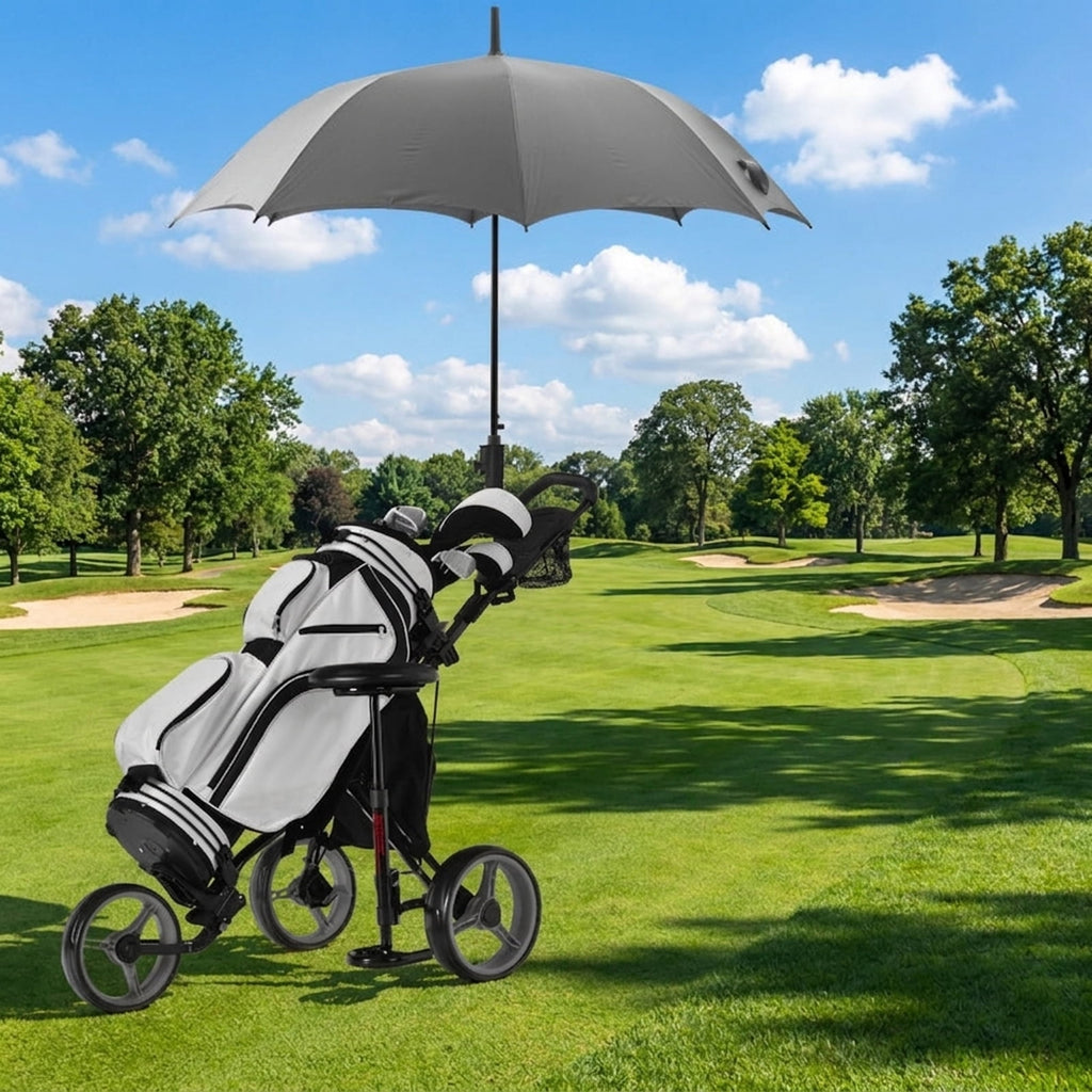 Airfind 3-Wheel Folding Push Cart with Adjustable Handle, Cushioned Seat and Quick Brake, Gray
