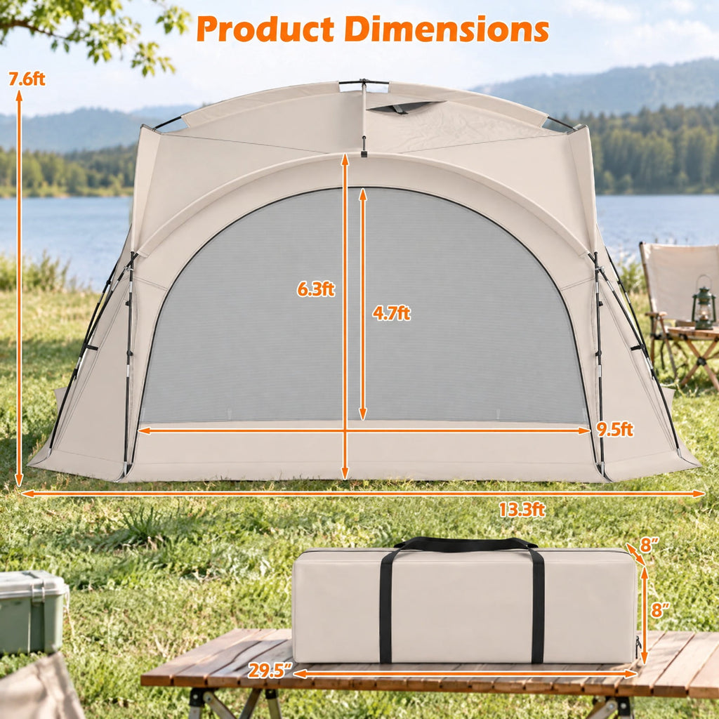 Airfind Beach Tent for 12-15 People Easy Setup Dome Canopy Tent with 4 Removable Zippered Sidewalls, Oxford Cloth Mesh Fiberglass Pole Frame, Brown