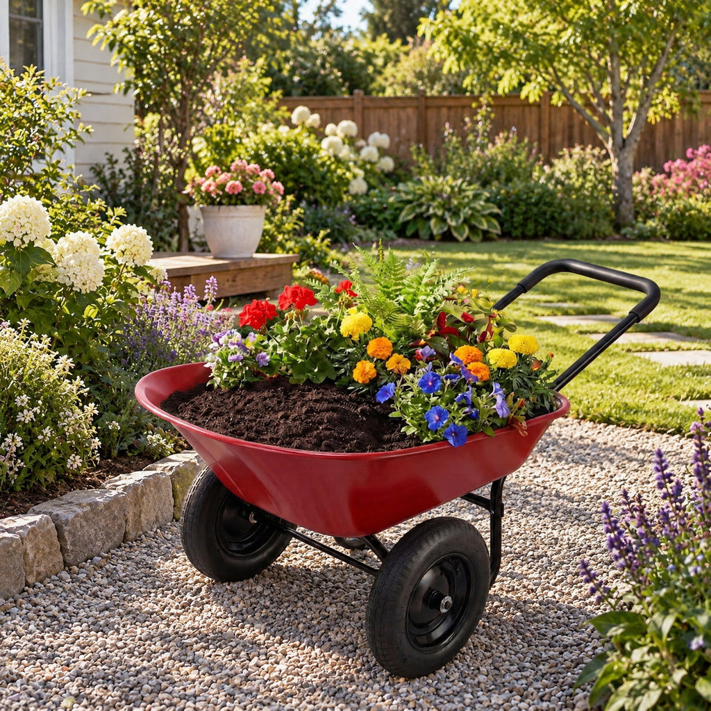 Airfind 2 Tire Heavy-duty Dolly Utility Cart Wheelbarrow Garden Cart, Steel and PP, 54 Inch x25 Inch x26 Inch (L x W x H), Red for Home, Patio and Everyday Use