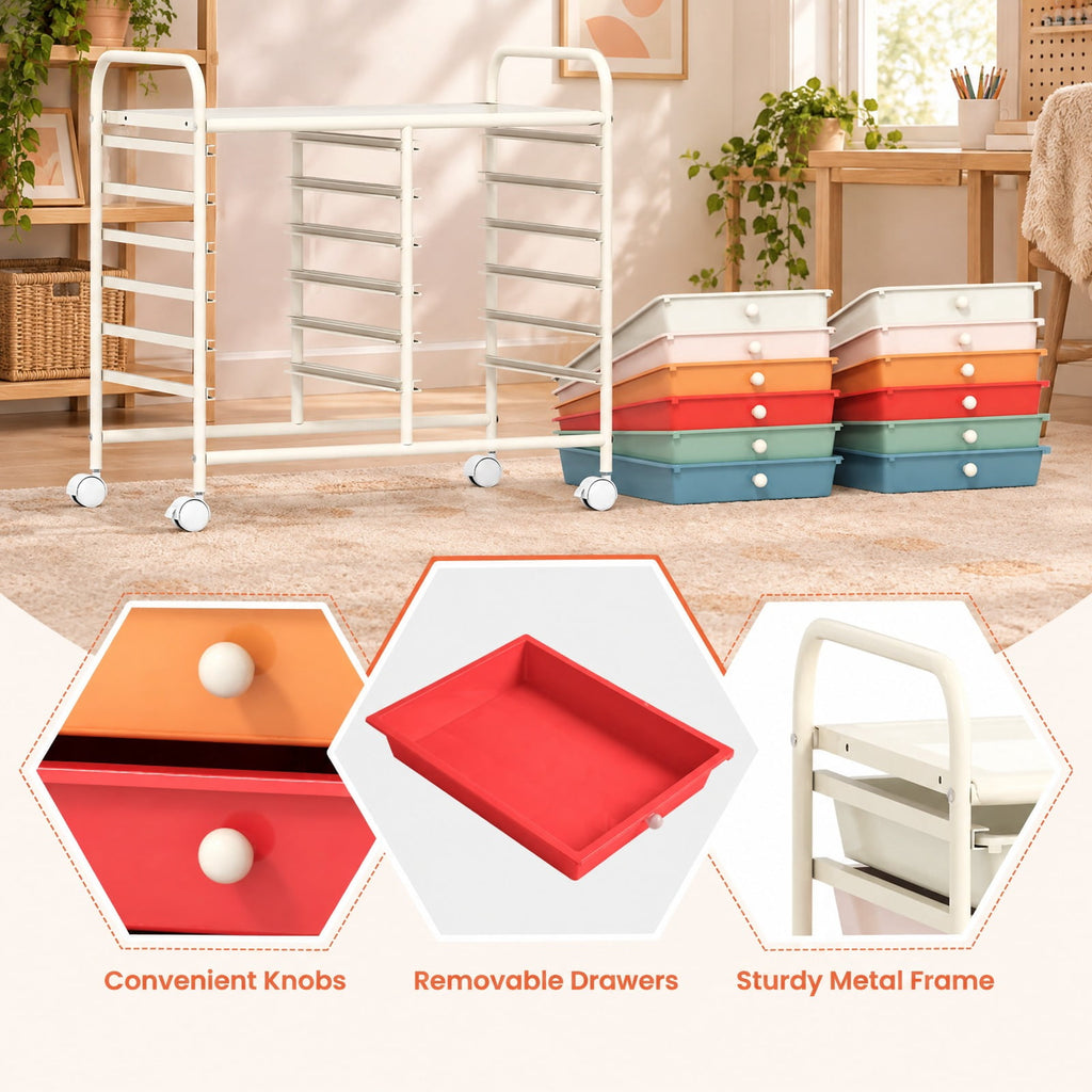 Airfind 12 Drawers Rolling Storage Cart for Home and Office, Steel Frame, 25inx15inx 34in Footprint, of frame White