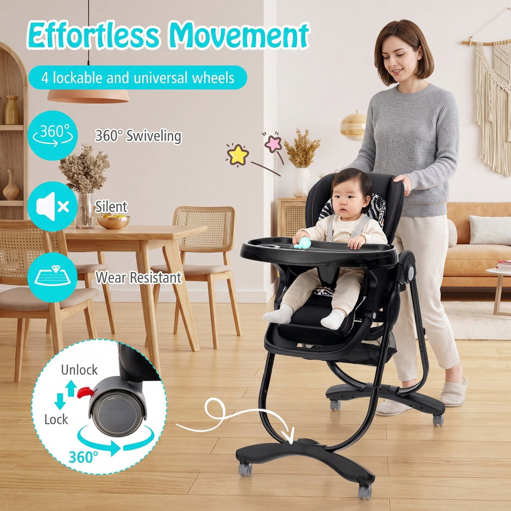 Airfind Multifunctional Folding Youth High Chair with Rolling Wheels and Adjustable Height, 33 lbs, PP Metal PU Construction, Unspecified