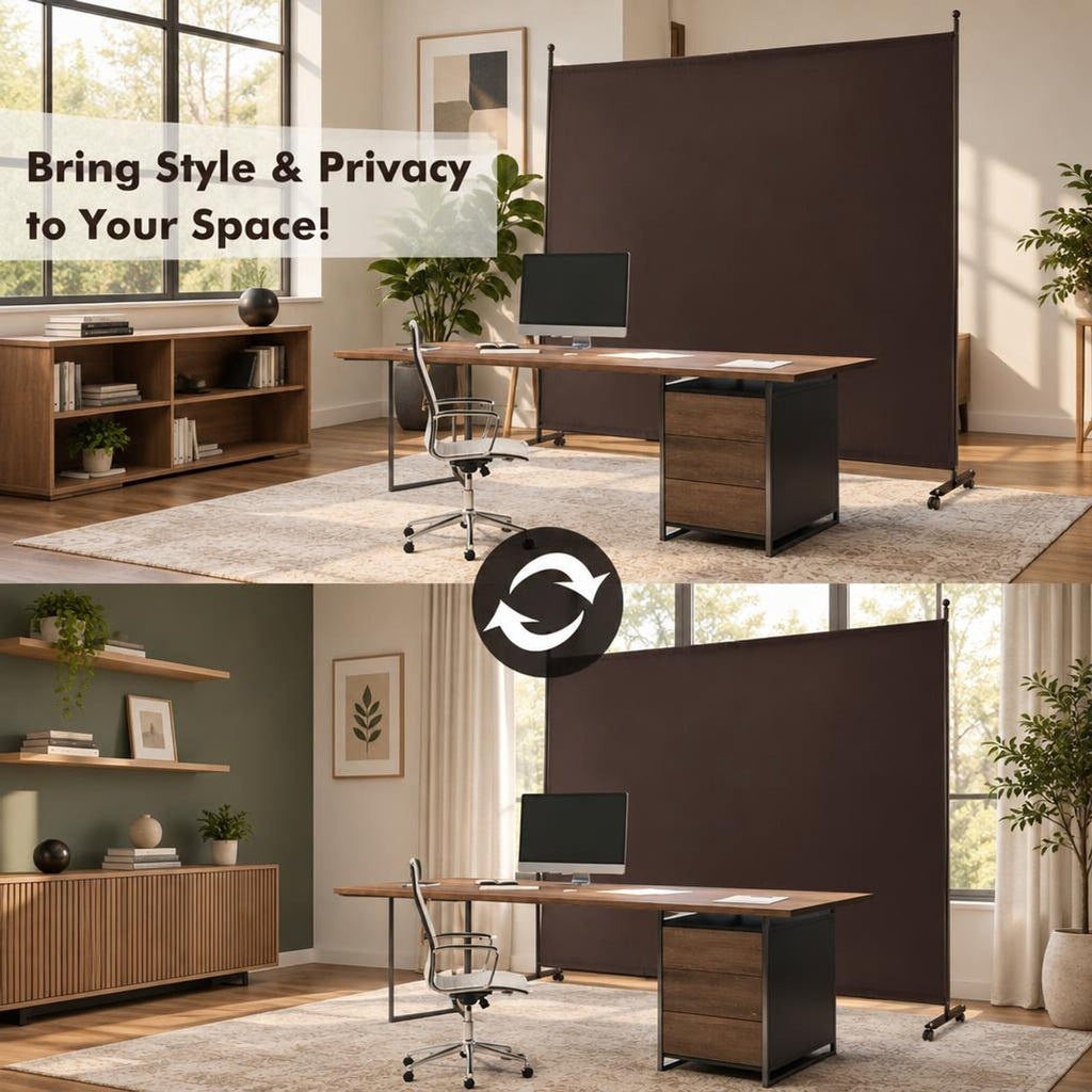 Airfind 6 Feet Single Panel Rolling Room Divider with Smooth Wheels, Metal polyester Frame, 73 x 12 x 73 Footprint, Brown