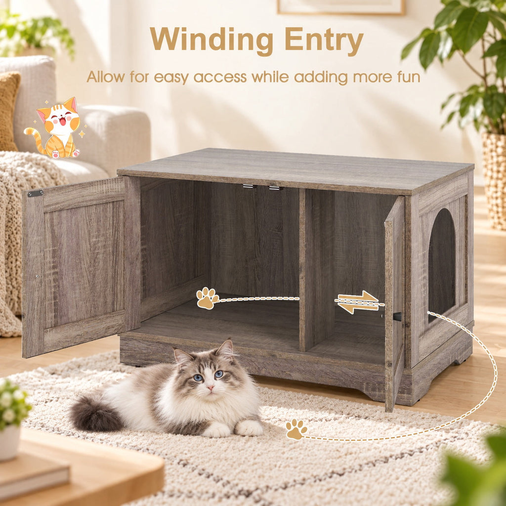 Airfind Cat Litter Box Enclosure Furniture Indoor Wooden Cat House End Side Table Nightstand, Engineered Board MDF Frame, Gray