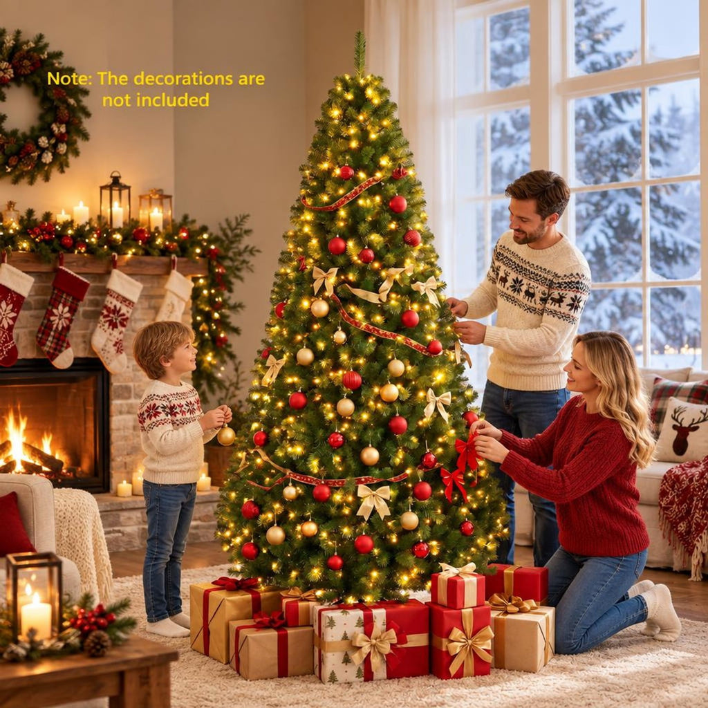 Airfind Pre-Lit Green Artificial Christmas Tree with Full Branch Tips-8 Feet, PVC Metal Frame, Green