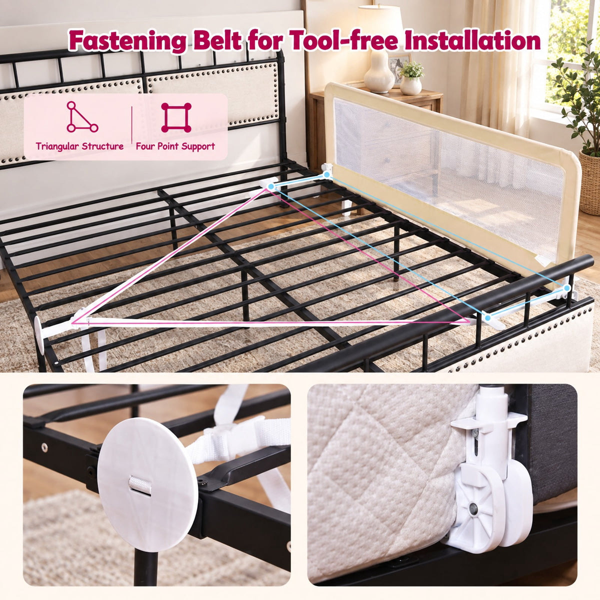 Airfind 59 Inch Folding Breathable Child Bed Rail Guard with Safety Strap, Metal Oxford Cloth Mesh with Metal Oxford Cloth Mesh Fabric, Unspecified