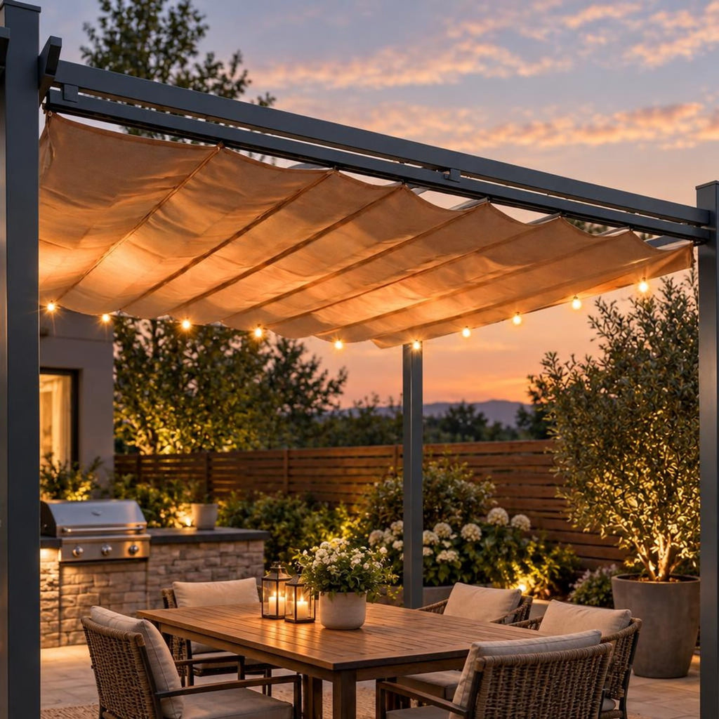 Airfind 10 x 13 Feet Outdoor Aluminum Retractable Pergola Canopy Shelter, 13 x 10 x 8 Base Footprint, Beige
