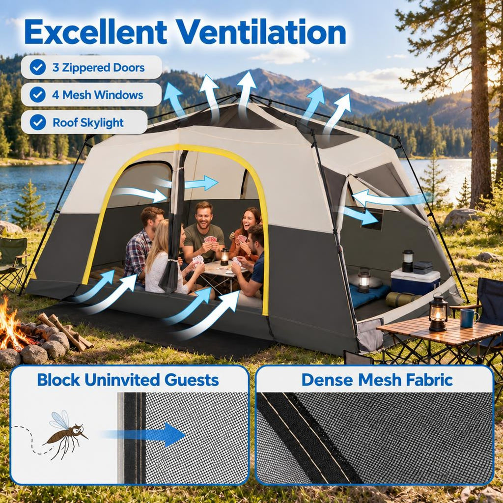 Airfind 10 Person Instant Cabin Camping Tent with Rainfly 13 ft x 9 ft Portable Large Family Tent, Beige