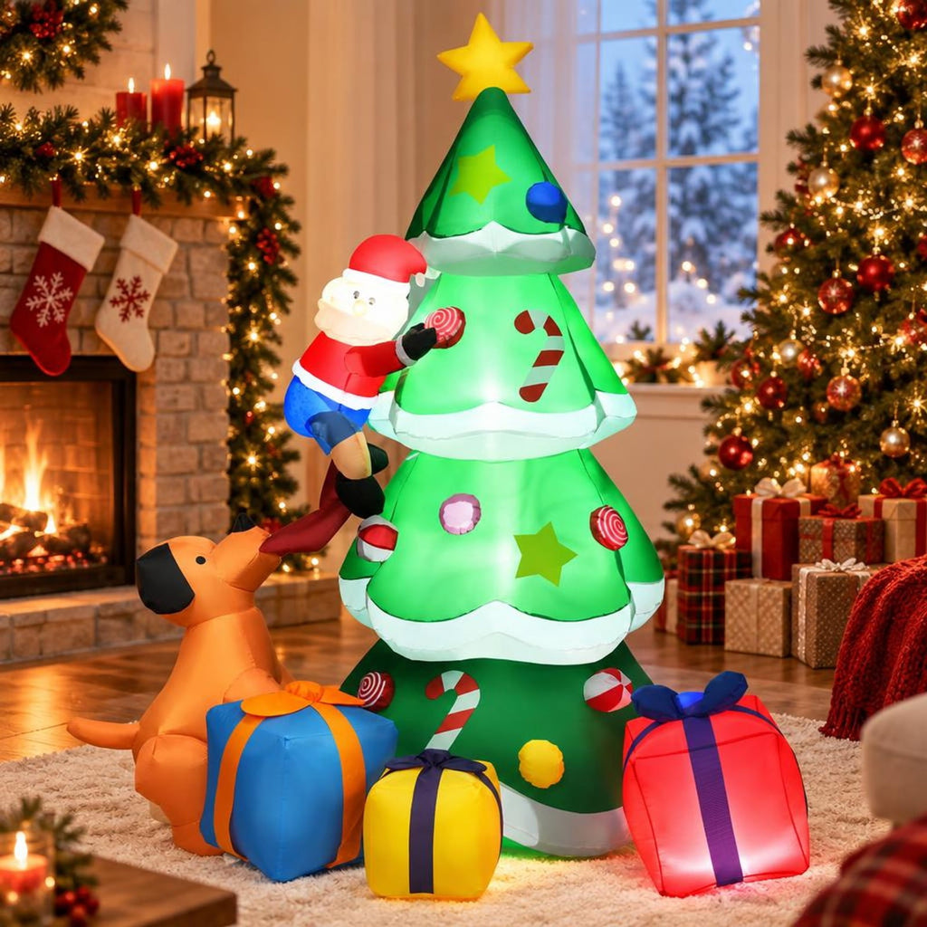 Airfind 7 Feet Inflatable Christmas Tree Santa Decor with LED Lights, 190T Polyester Fabric Product Height: 7 Ft Product Weight: 4 Lbs, Unspecified