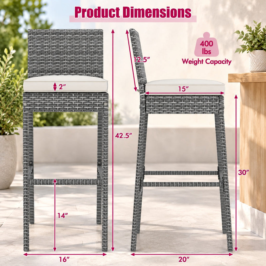 Airfind Set of 2/4 Patio Wicker Barstools with Soft Seat Cushion and Cozy Footrest-Set of 4, Fixing ties keep the cushions in place