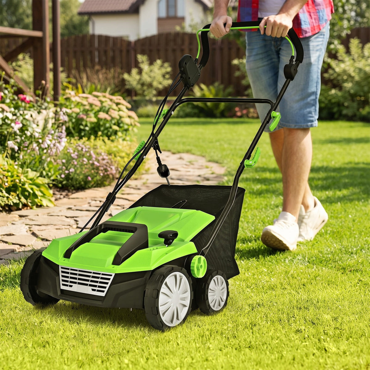 Airfind 15 Inch 13 Amp Electric Scarifier with Collection Bag and Removable Blades, PP steel Frame, Green