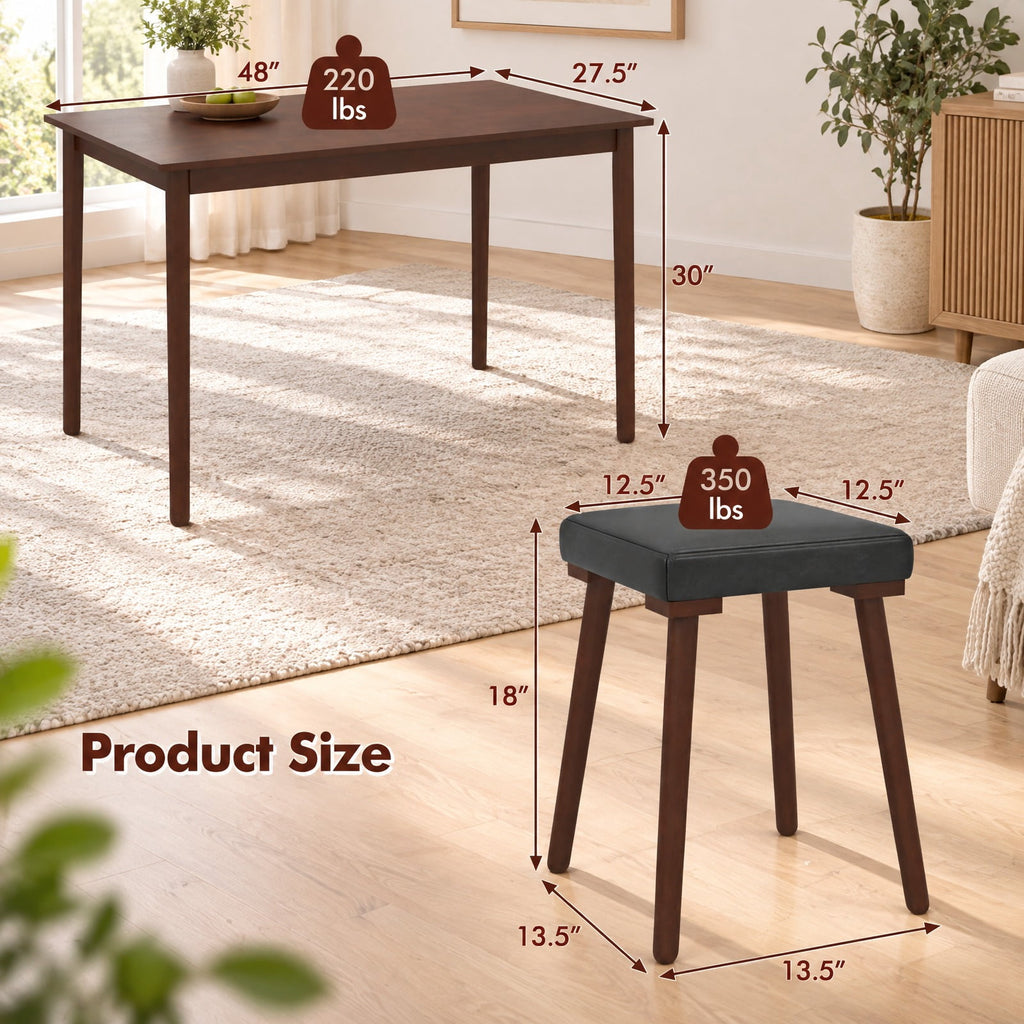 Airfind 5 Piece Dining Table Set for 4 with 4 Upholstered Stools and Rubber Wood Legs, Brown, for Everyday Home Use, for Easy Setup