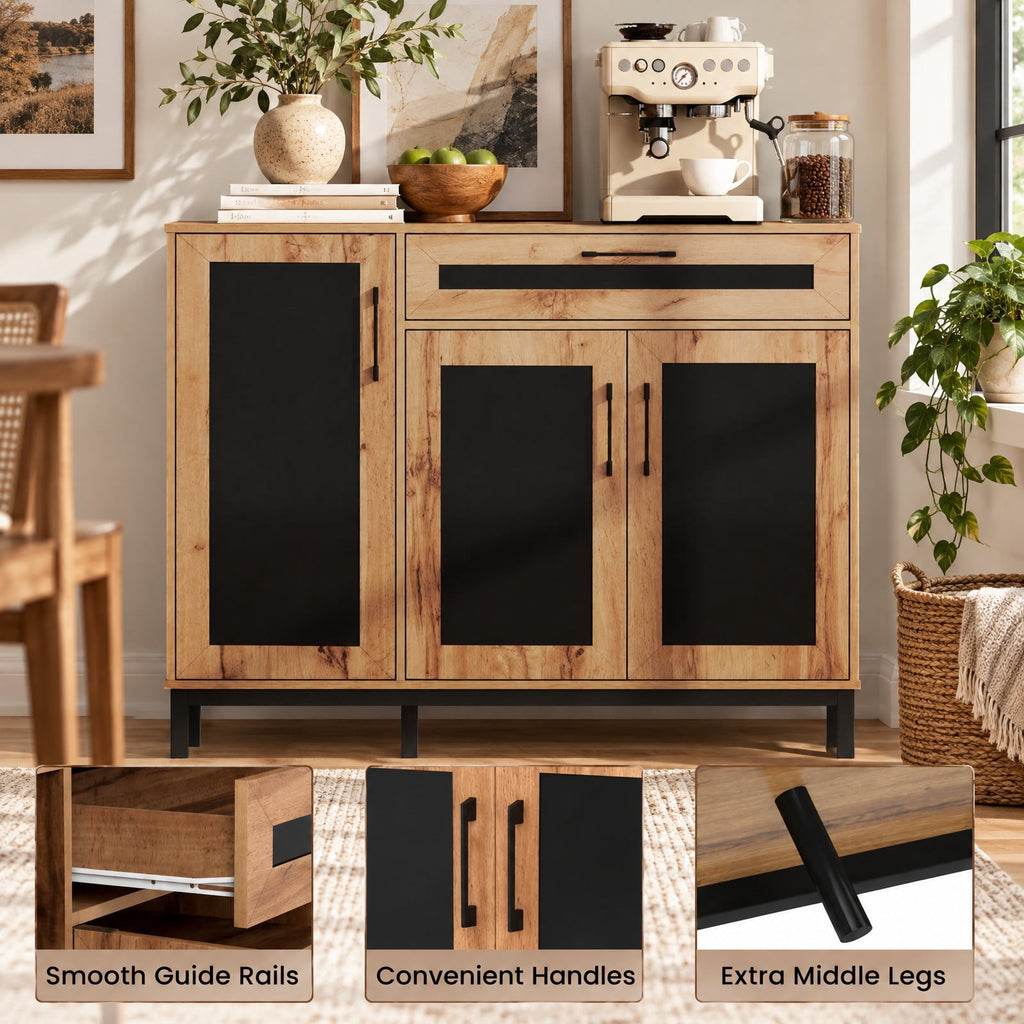 Airfind 48 Inch Sideboard Buffet Cabinet with Drawer and Metal Legs, 88 lbs Capacity, Engineered Wood MDF Frame, 48 Inch x 16 Inch x 37.5 Inch Footprint