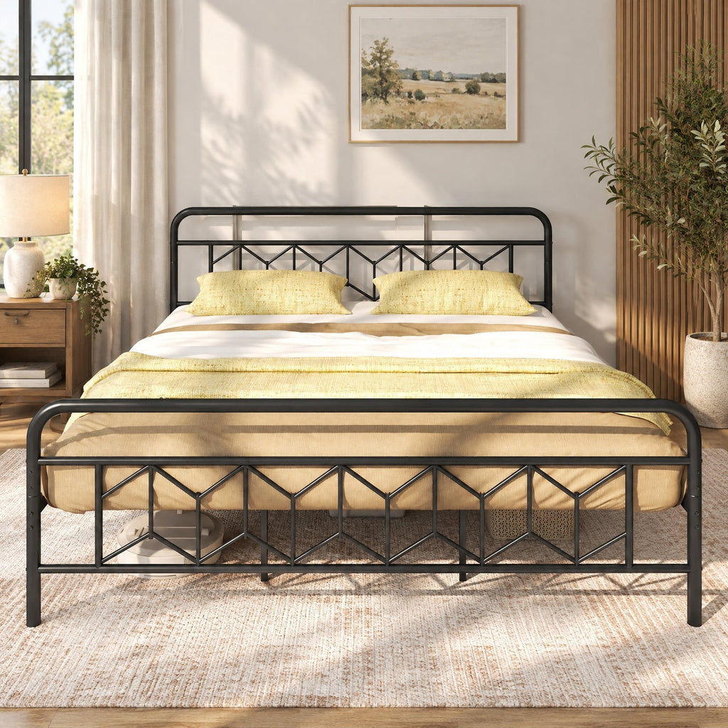 Airfind Platform Bed with High Headboard and Snap Lock Metal Slats, 1100 lbs Capacity, Metal Frame, 78 x 55 x 41 Footprint