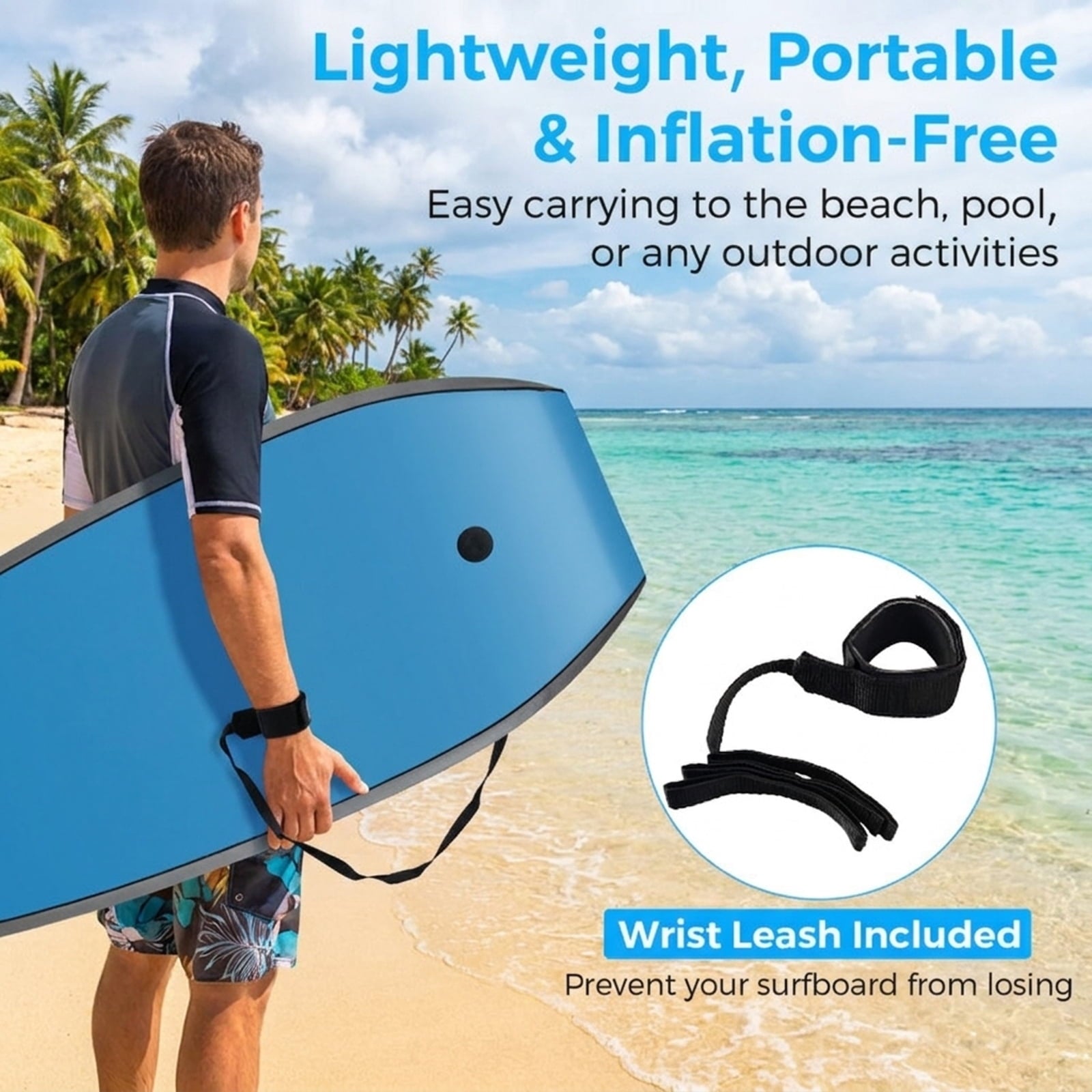 Airfind 33 Boogie Board with Beach Bloom Graphic Deck ¡ª EPS Core, XPE Top, HDPE Slick Bottom, Crescent Tail, Coiled Wrist Leash