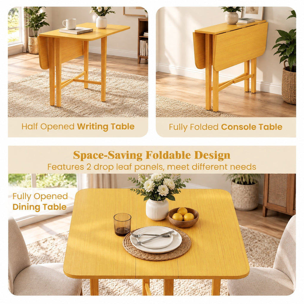Airfind Foldable Dining Table for 2-4 People with Rubber Wood Legs for Small Space, 180 lbs Capacity, Rubber Wood MDF Frame, Natural
