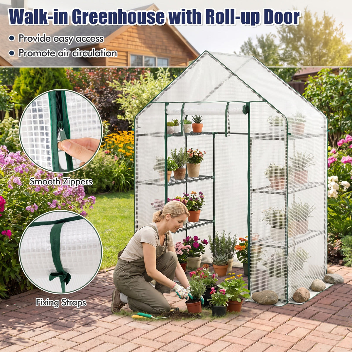 Airfind Portable Walk-in Greenhouse with 3 Tiers and 6 Shelves, PE Frame, 56 x 28 x 76 Footprint, White