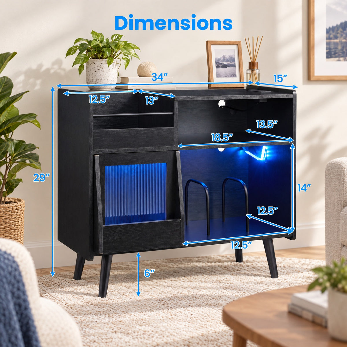 Airfind Record Player Stand with LED Light and Power Outlets, 66 lbs Capacity, PC board Plastic