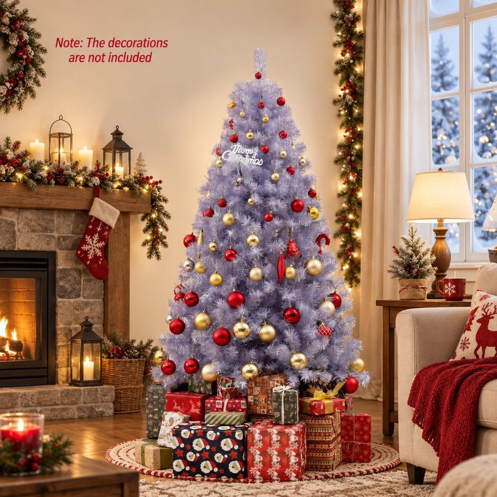 Airfind 6/7.5 FT Pre-Lit Tinsel Christmas Tree Artificial Xmas Tree, PVC PET Metal S/M Frame, 3.3 x 6 ft Footprint, Deep Purple