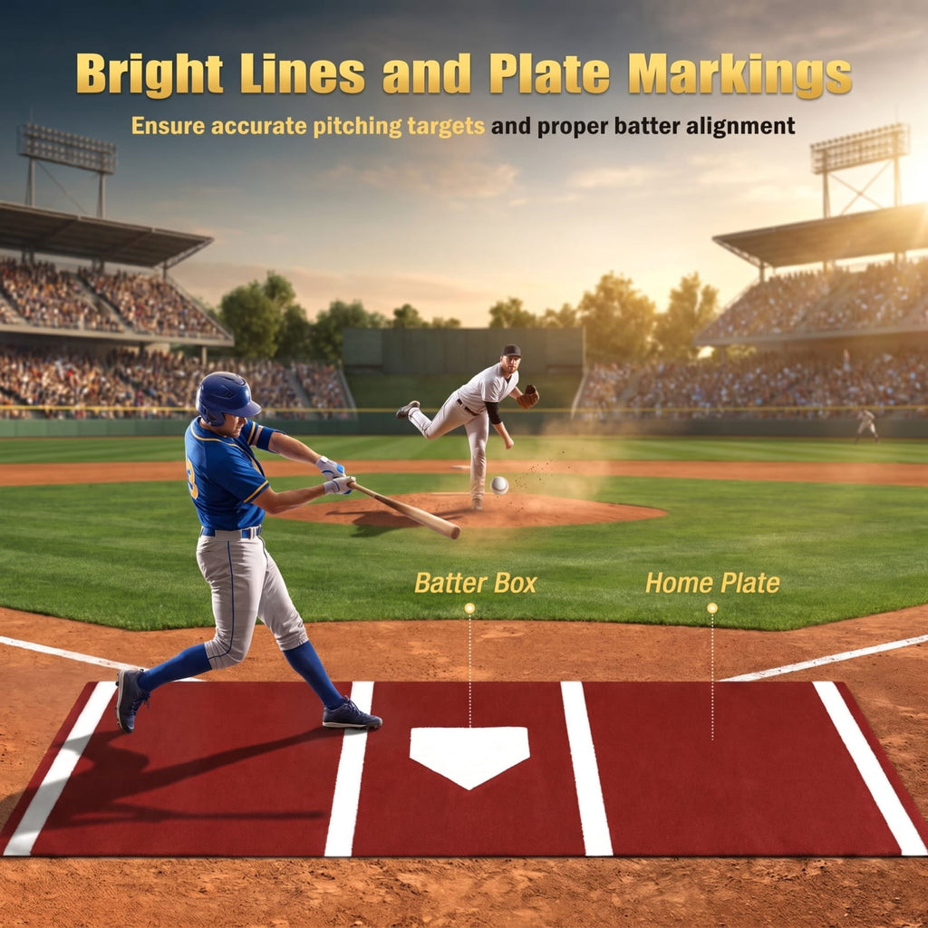 Airfind Softball Pitching Mat 10 x 3 Feet Softball Training Aid with Turf Surface and Pitching Plate and Carry Strap, Red