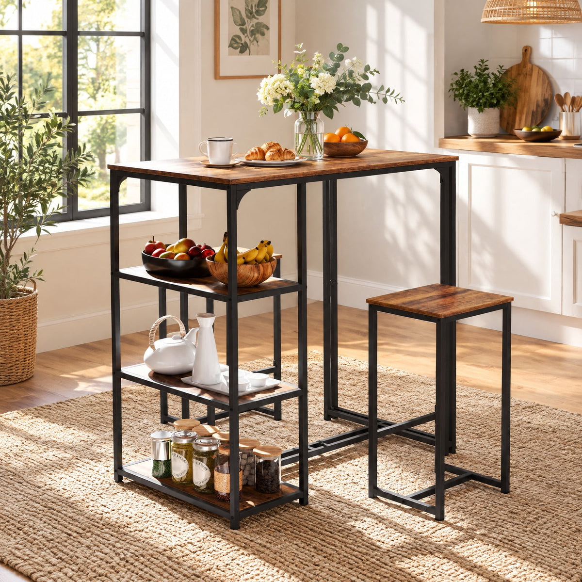 Airfind 3-Piece Bar Table Set for 2 Bar-Height Dining Table with 2 Stools, 220 lbs Capacity, MDF Metal Frame, Coffee