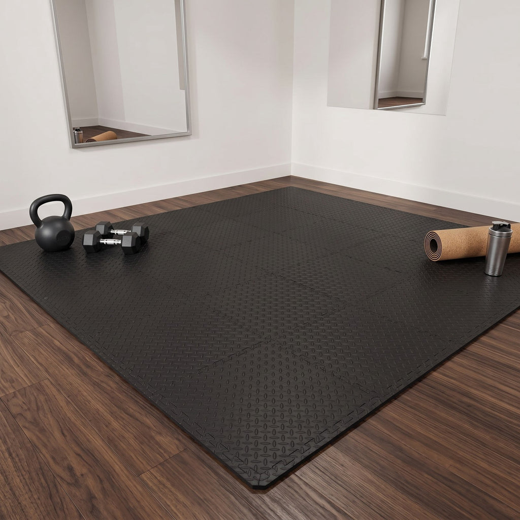 Airfind 24 Tiles Puzzle Exercise Floor Mat with Interlocking EVA Foam and Non-Slip Texture for Home Gym Equipment Protection, Black
