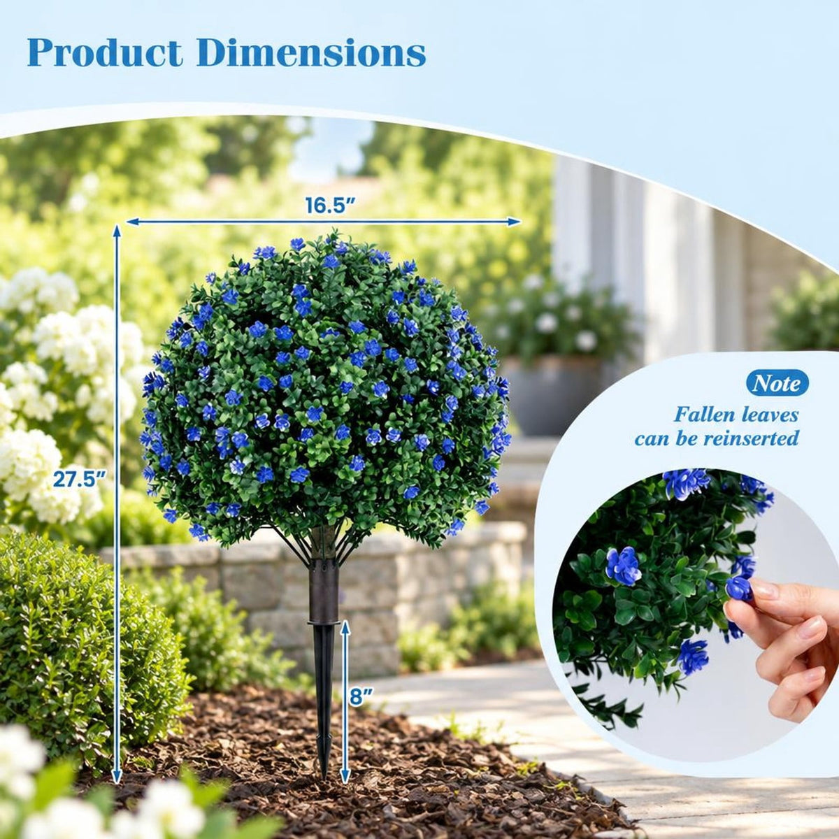 Airfind 2 Pack Artificial Flowering Boxwood Topiary Ball Trees 27.5 Inches Faux Floral Shrubs, PP PE Frame for Everyday Use, Green