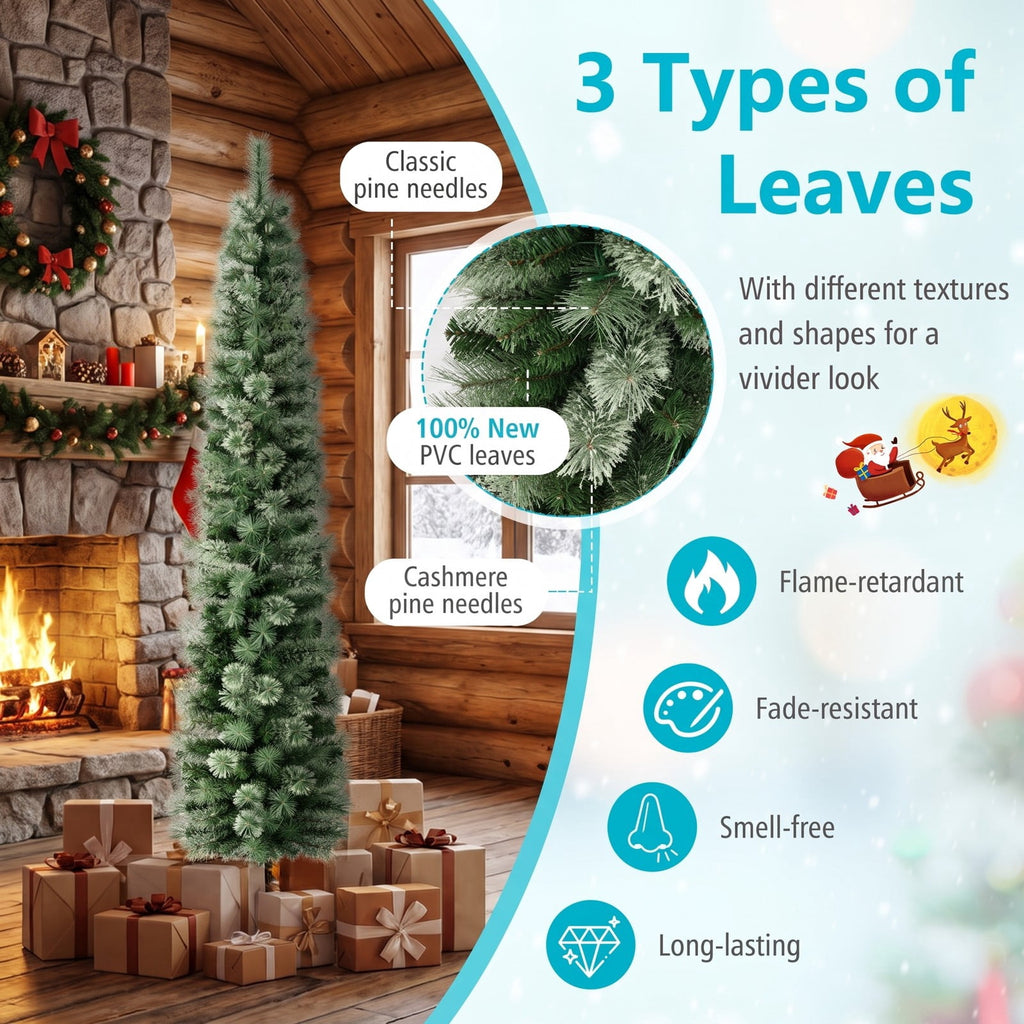 Airfind 6/7/8 FT Pre-Lit Pencil Artificial Christmas Tree with 120/150/200 LED Warm White Lights and 8 Modes, White